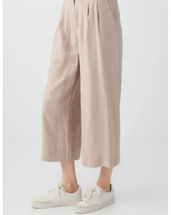 Pantaloni crop din amestec de modal cu croiala ampla, Bej