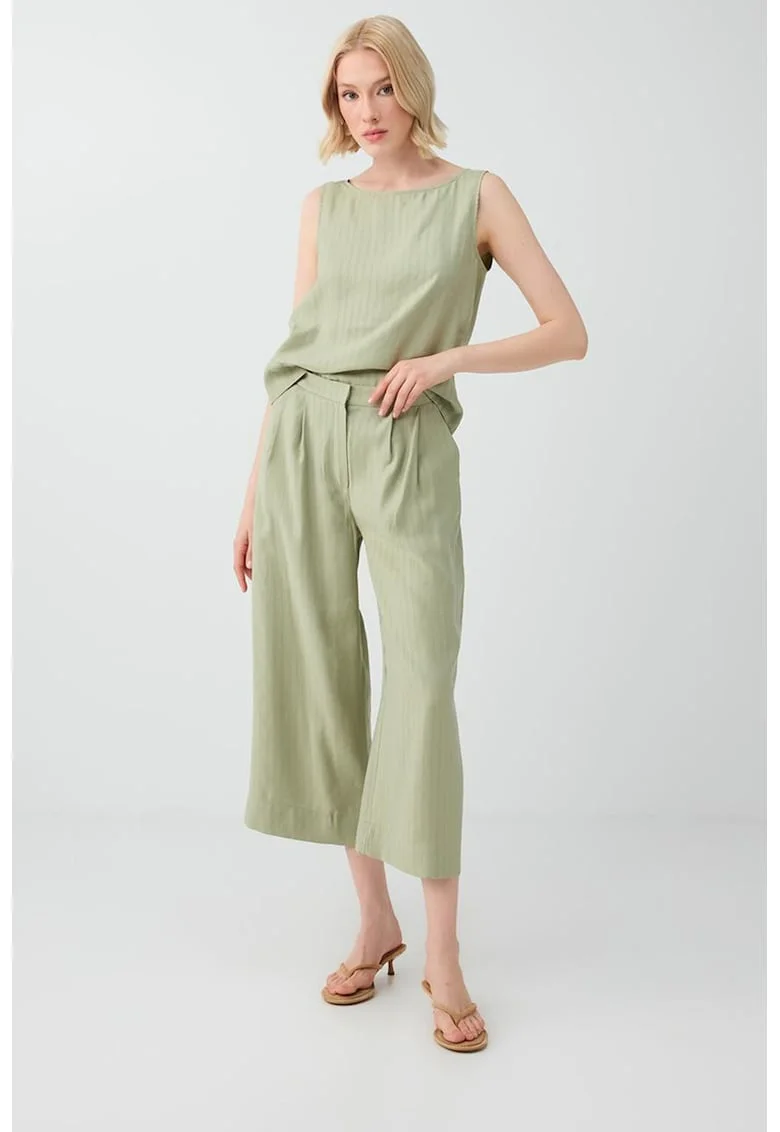 Pantaloni crop din amestec de modal cu croiala ampla, Verde deschis