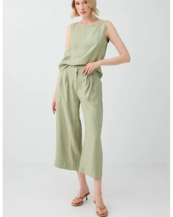 Pantaloni crop din amestec de modal cu croiala ampla, Verde deschis