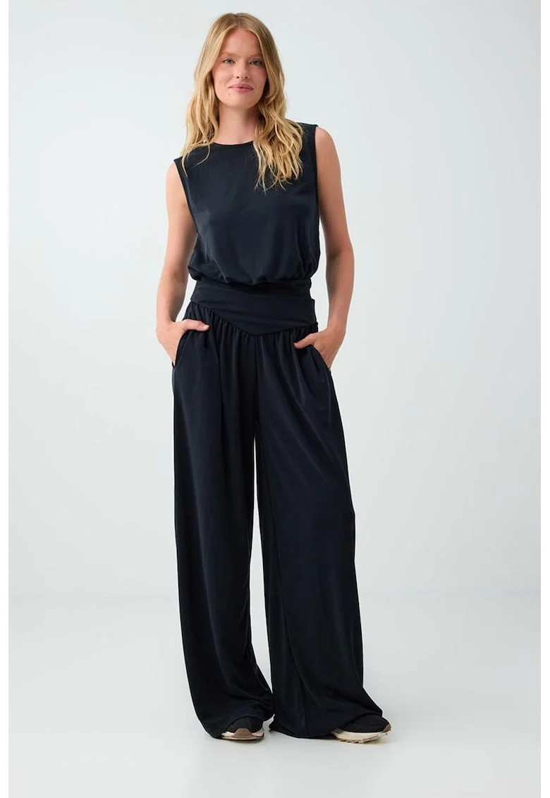 Pantaloni vaporosi din amestec de modal cu croiala ampla, Negru