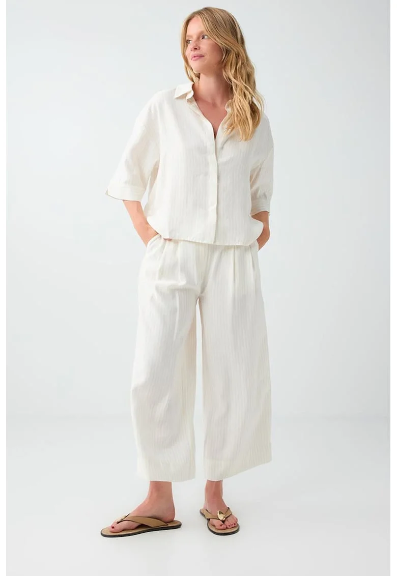 Pantaloni crop din amestec de modal cu croiala ampla, Alb
