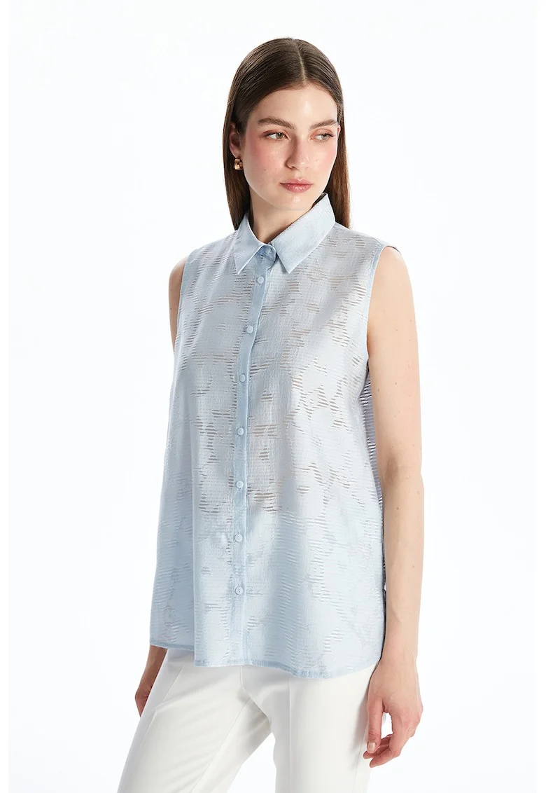 Camasa din dantela cu model floral, fara maneci, Albastru pastel