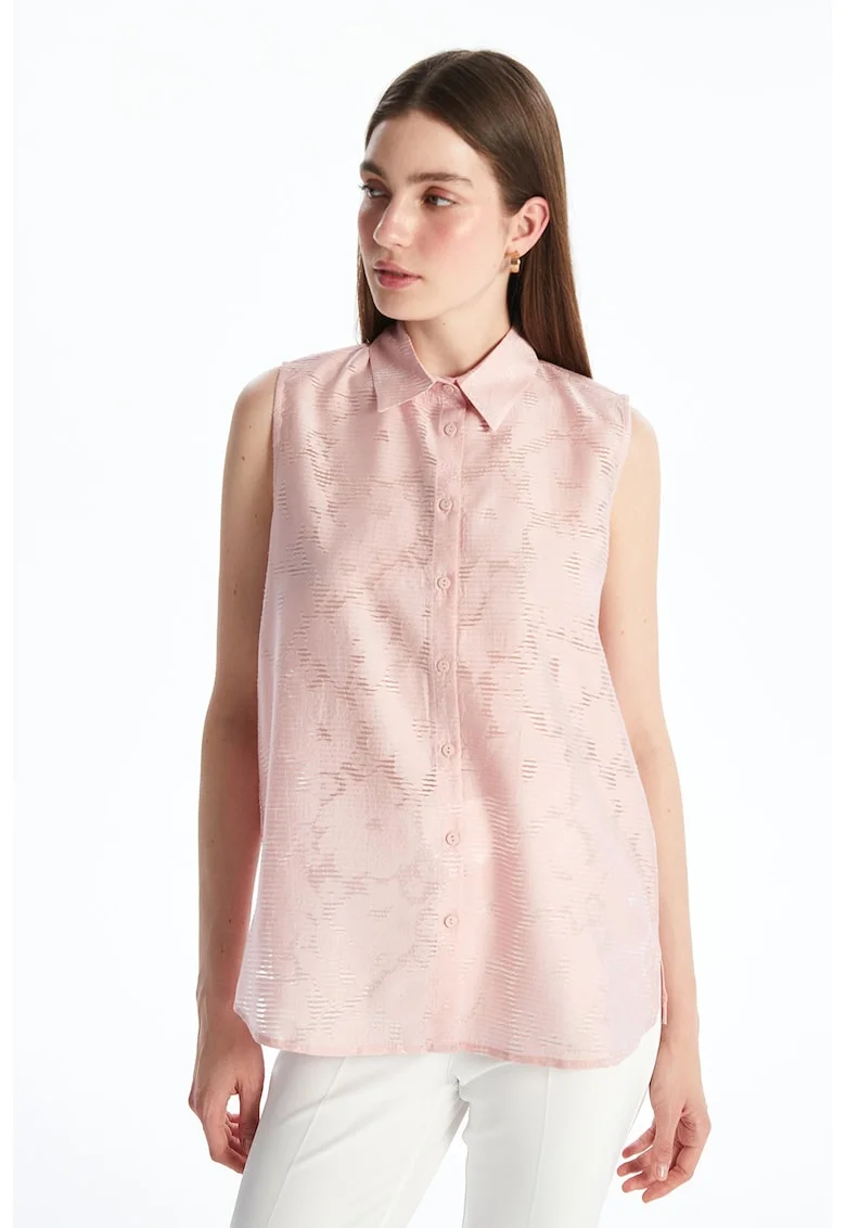 Camasa din dantela cu model floral, fara maneci, Roz pastel