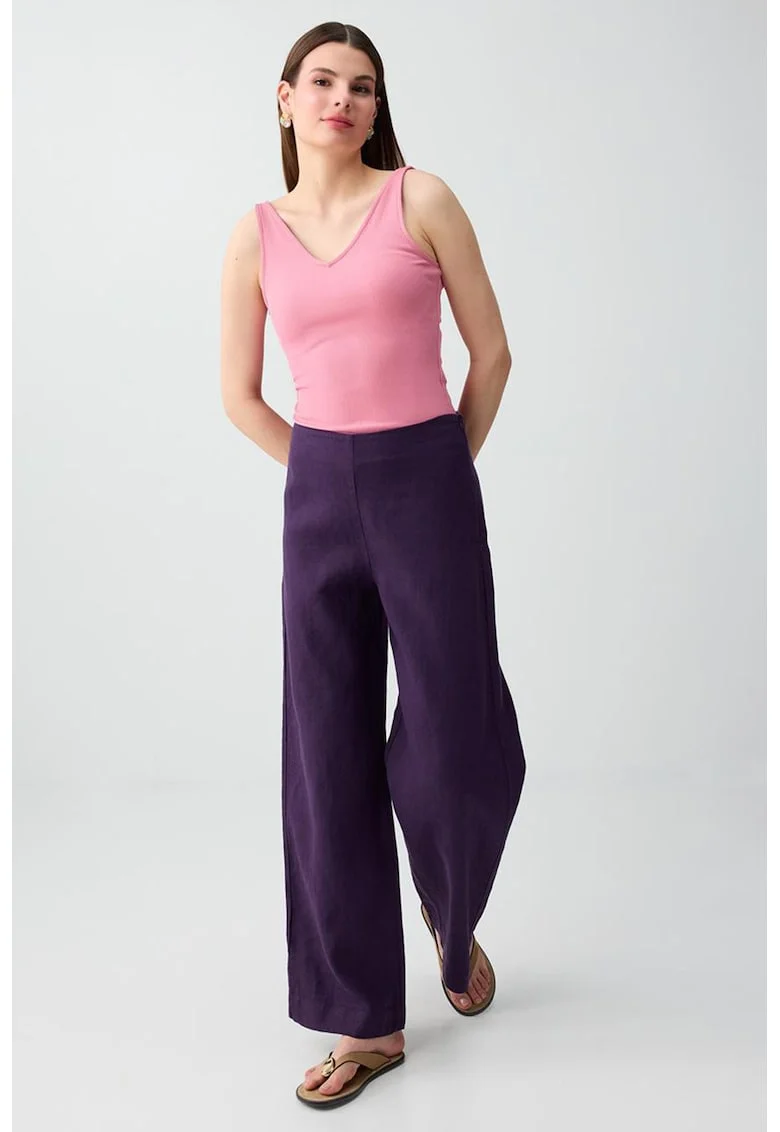 Pantaloni din in cu croiala ampla, Violet