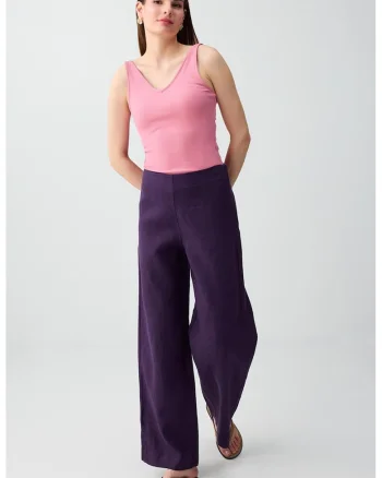 Pantaloni din in cu croiala ampla, Violet