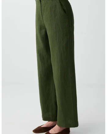 Pantaloni drepti de in cu buzunare, Verde padure