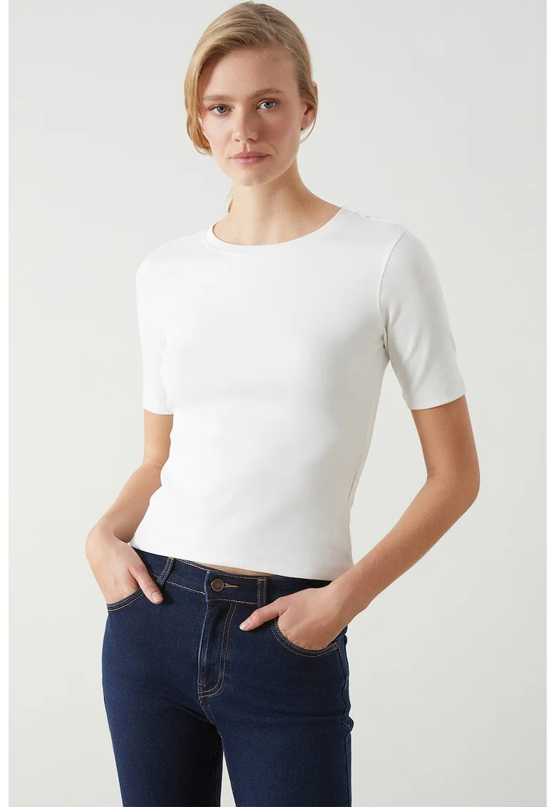 Tricou slim-fit cu model uni, Alb optic