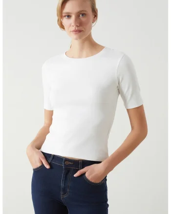 Tricou slim-fit cu model uni, Alb optic