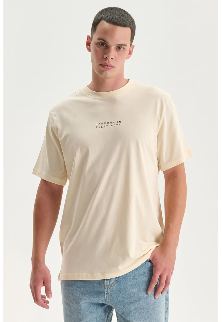 Tricou de bumbac cu imprimeu, Bej deschis