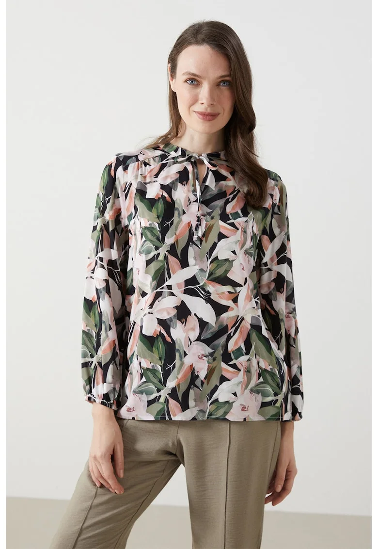 Bluza cu imprimeu floral, Roz pastel/Verde pal/Alb murdar