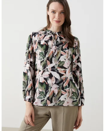 Bluza cu imprimeu floral, Roz pastel/Verde pal/Alb murdar
