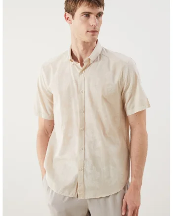 Camasa slim-fit din bumbac cu model frunze, Crem