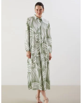 Rochie-camasa cu model, Verde pal/Alb optic