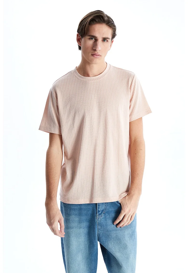 Tricou uni cu aspect cu striatii, Roz prafuit