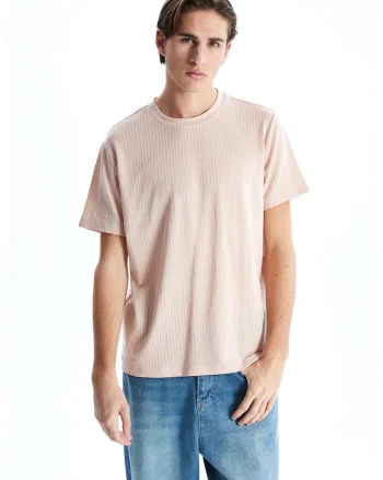 Tricou uni cu aspect cu striatii, Roz prafuit