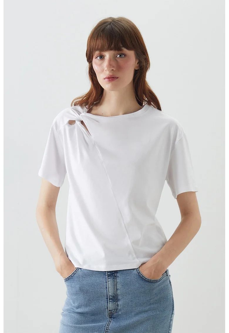 Tricou din bumbac cu decupaj, Alb optic