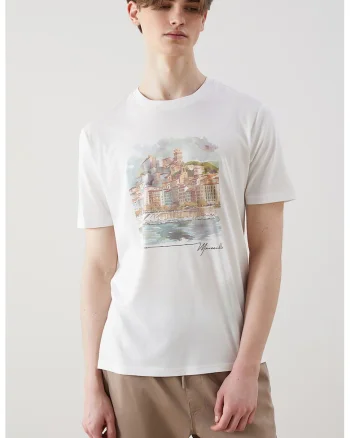 Tricou cu imprimeu grafic, Alb murdar