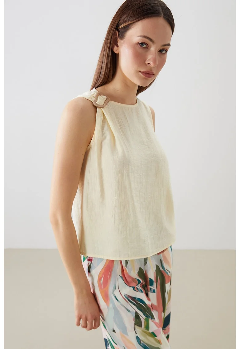 Bluza texturata cu detaliu metalic, Galben pal