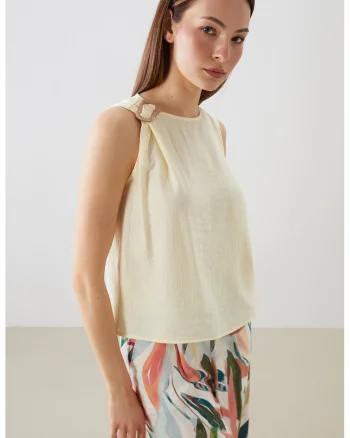 Bluza texturata cu detaliu metalic, Galben pal