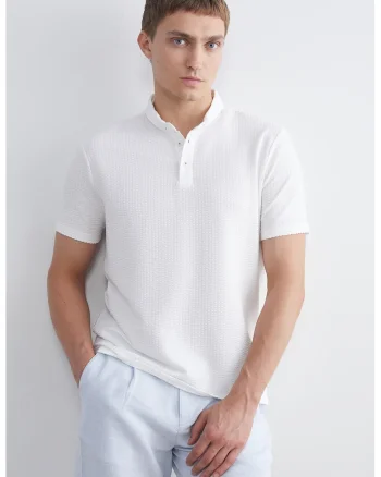 Tricou texturat cu guler polo, Alb optic