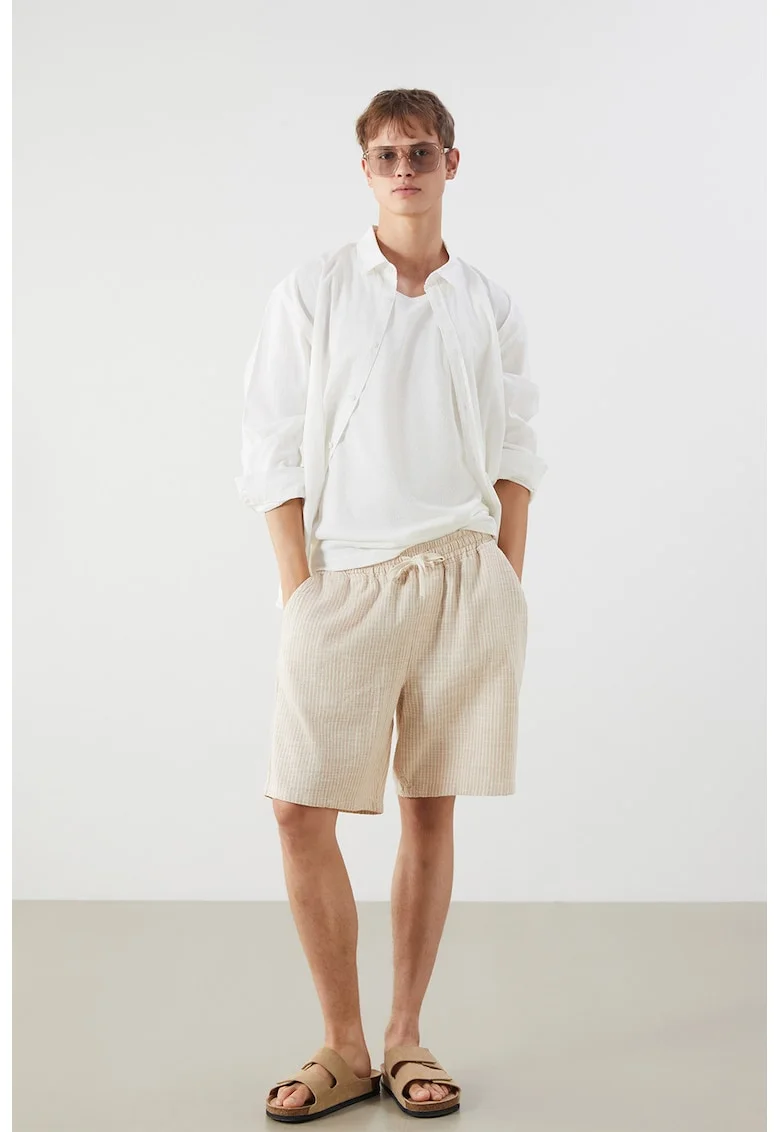 Pantaloni scurti din bumbac cu snururi, Bej deschis