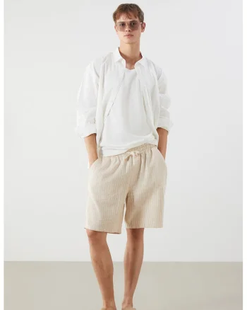 Pantaloni scurti din bumbac cu snururi, Bej deschis