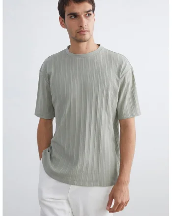 Tricou texturat cu decolteu la baza gatului, Verde pal
