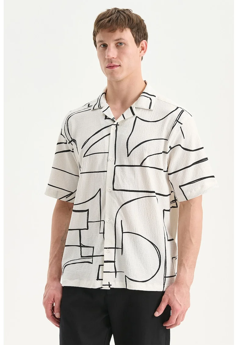 Camasa regular-fit cu imprimeu, Negru stins/Alb optic