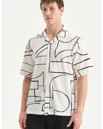 Camasa regular-fit cu imprimeu, Negru stins/Alb optic