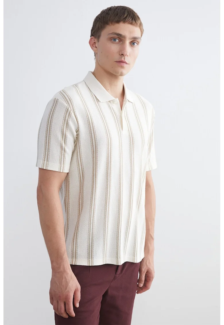 Tricou polo cu dungi, Bej deschis