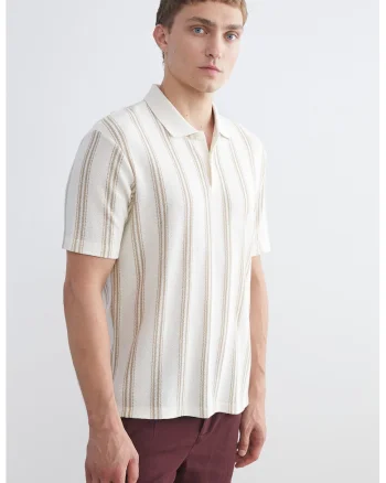 Tricou polo cu dungi, Bej deschis