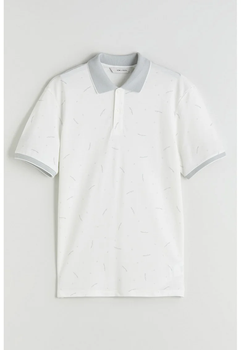 Tricou polo cu model, Alb optic