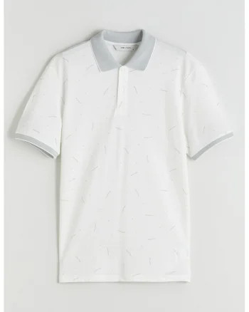 Tricou polo cu model, Alb optic