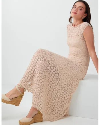 Rochie midi cu croiala evazata, Bej