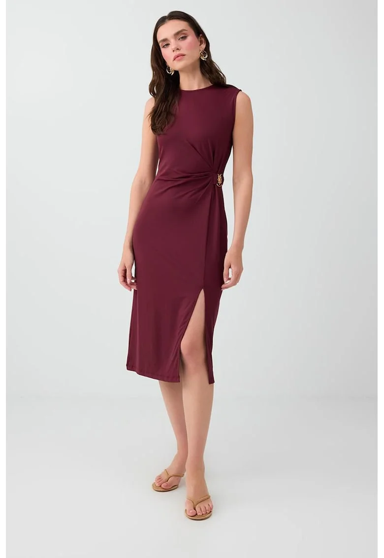 Rochie midi cu slit lateral, Visiniu