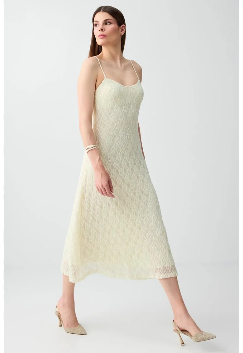 Rochie midi cu strat exterior din dantela, Galben pastel