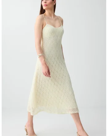 Rochie midi cu strat exterior din dantela, Galben pastel