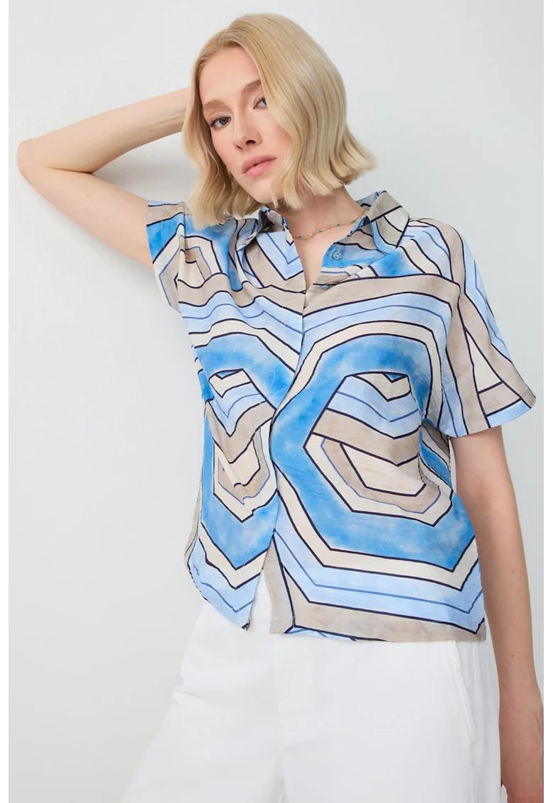 Camasa regular-fit cu design abstract, Bej/Albastru