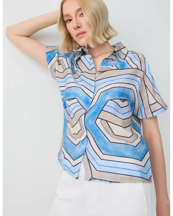 Camasa regular-fit cu design abstract, Bej/Albastru