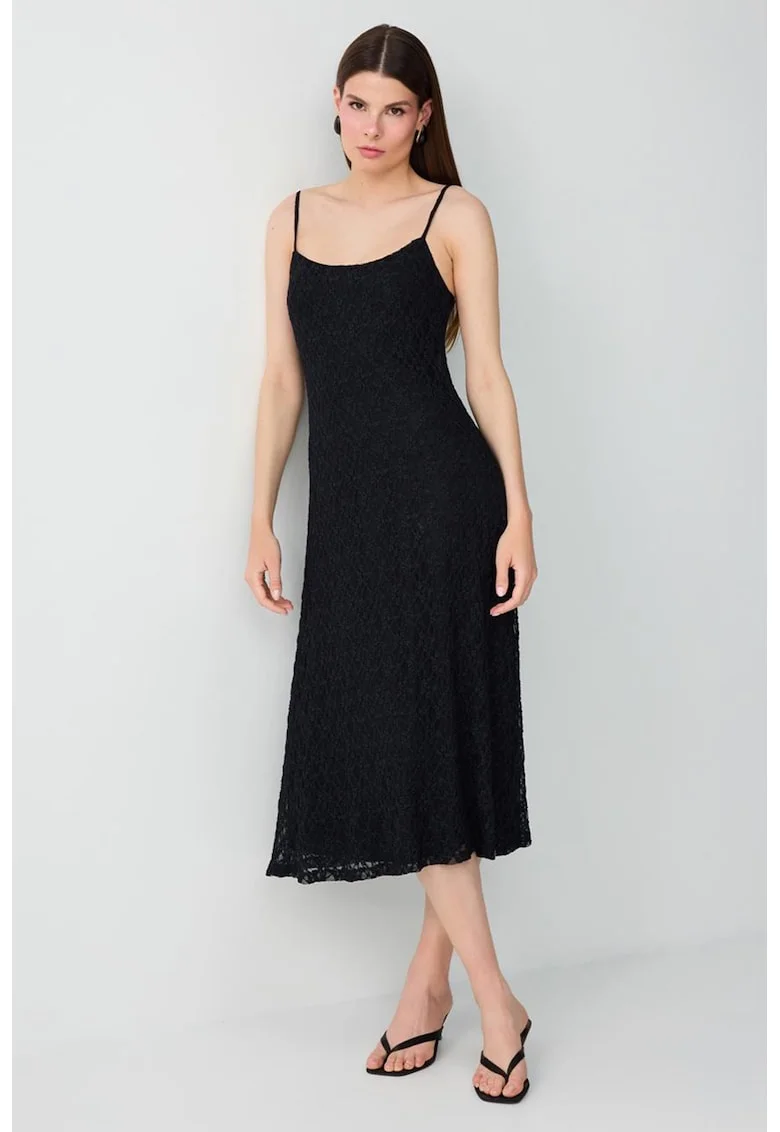 Rochie midi cu strat exterior din dantela, Negru