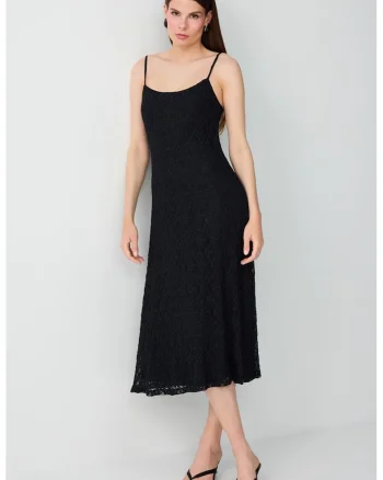 Rochie midi cu strat exterior din dantela, Negru