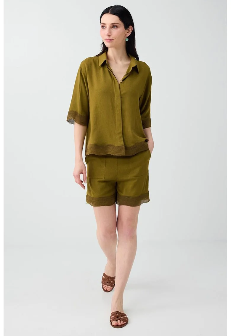 Camasa lejera cu model uni, Verde masliniu