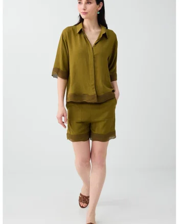 Camasa lejera cu model uni, Verde masliniu