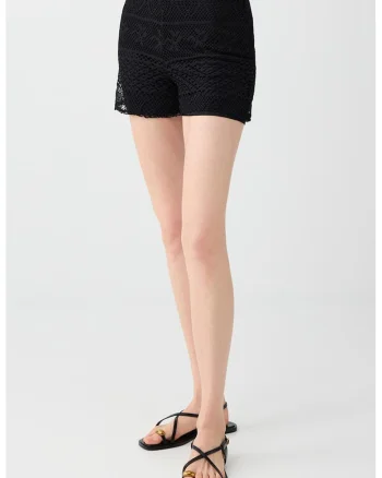 Pantaloni scurti din dantela crosetata, Negru