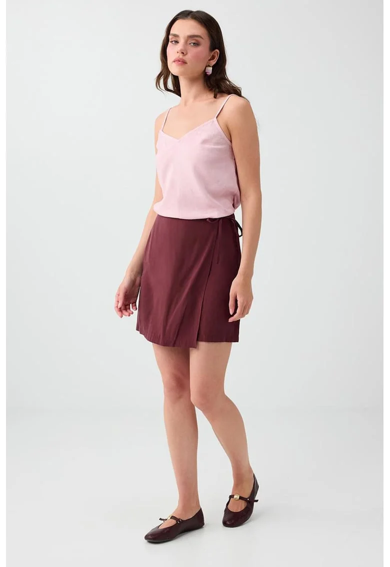 Fusta-pantalon scurta din amestec de modal cu croiala dreapta, Visiniu