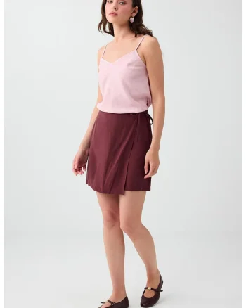 Fusta-pantalon scurta din amestec de modal cu croiala dreapta, Visiniu