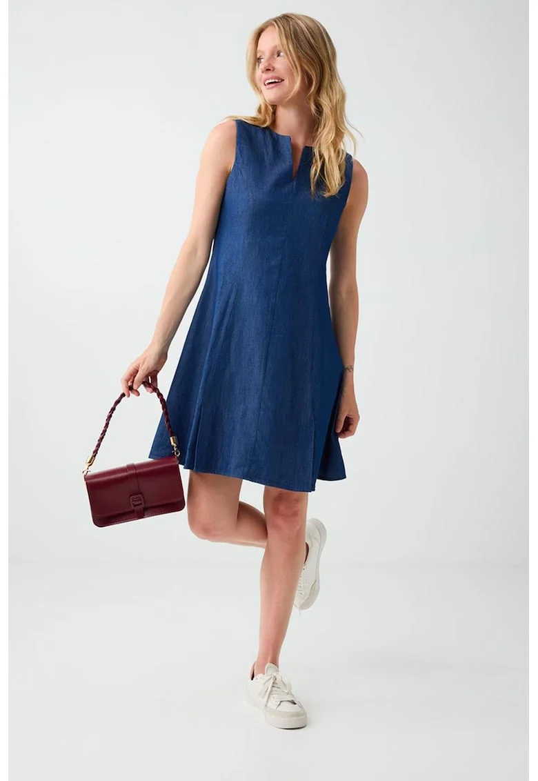 Rochie evazata din bumbac, Albastru inchis