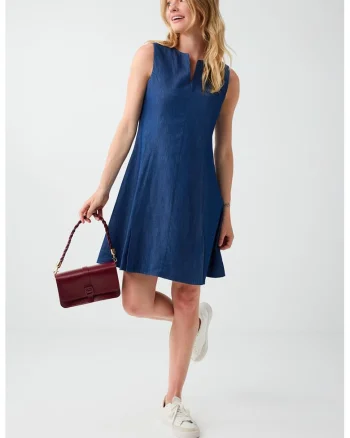 Rochie evazata din bumbac, Albastru inchis