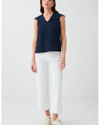 Pantaloni crop drepti, Alb