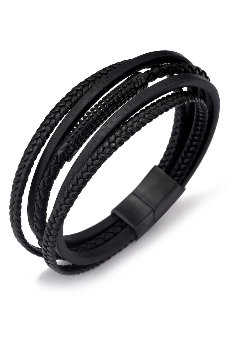 Bratara barbati din piele naturala negru Liam - 21 cm